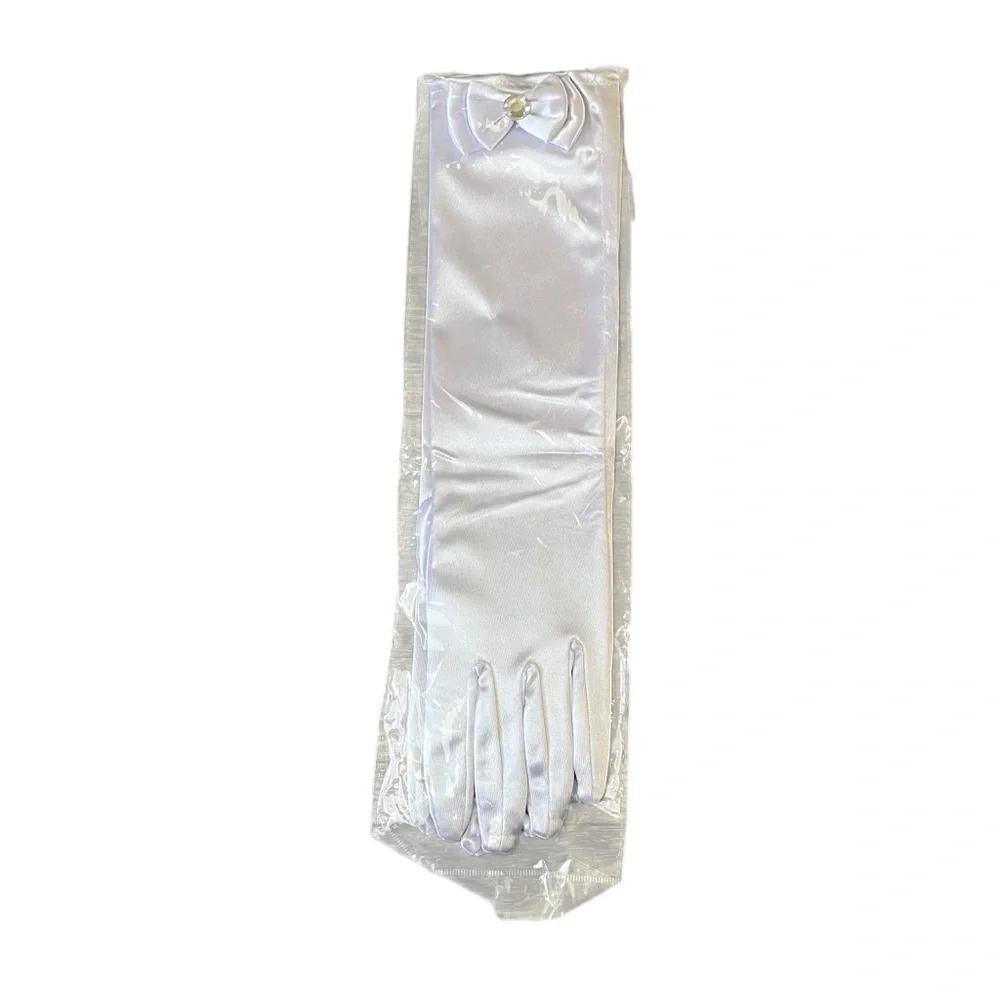 NWT Cotillion Elegant White Satin Gloves with Bow